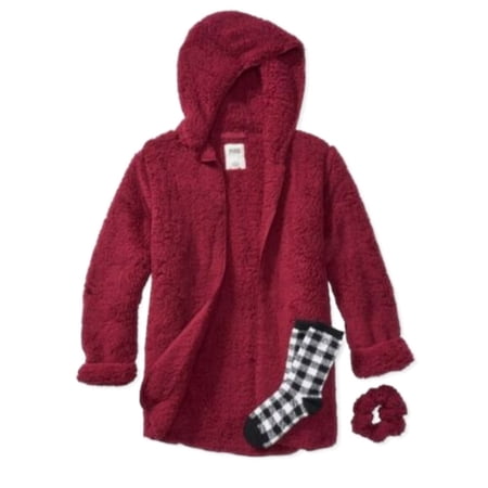 Victoria’s Secret Pink Sherpa Cardigan Gift Set-Jacket, Socks, Scrunchy & Bag Burgundy New