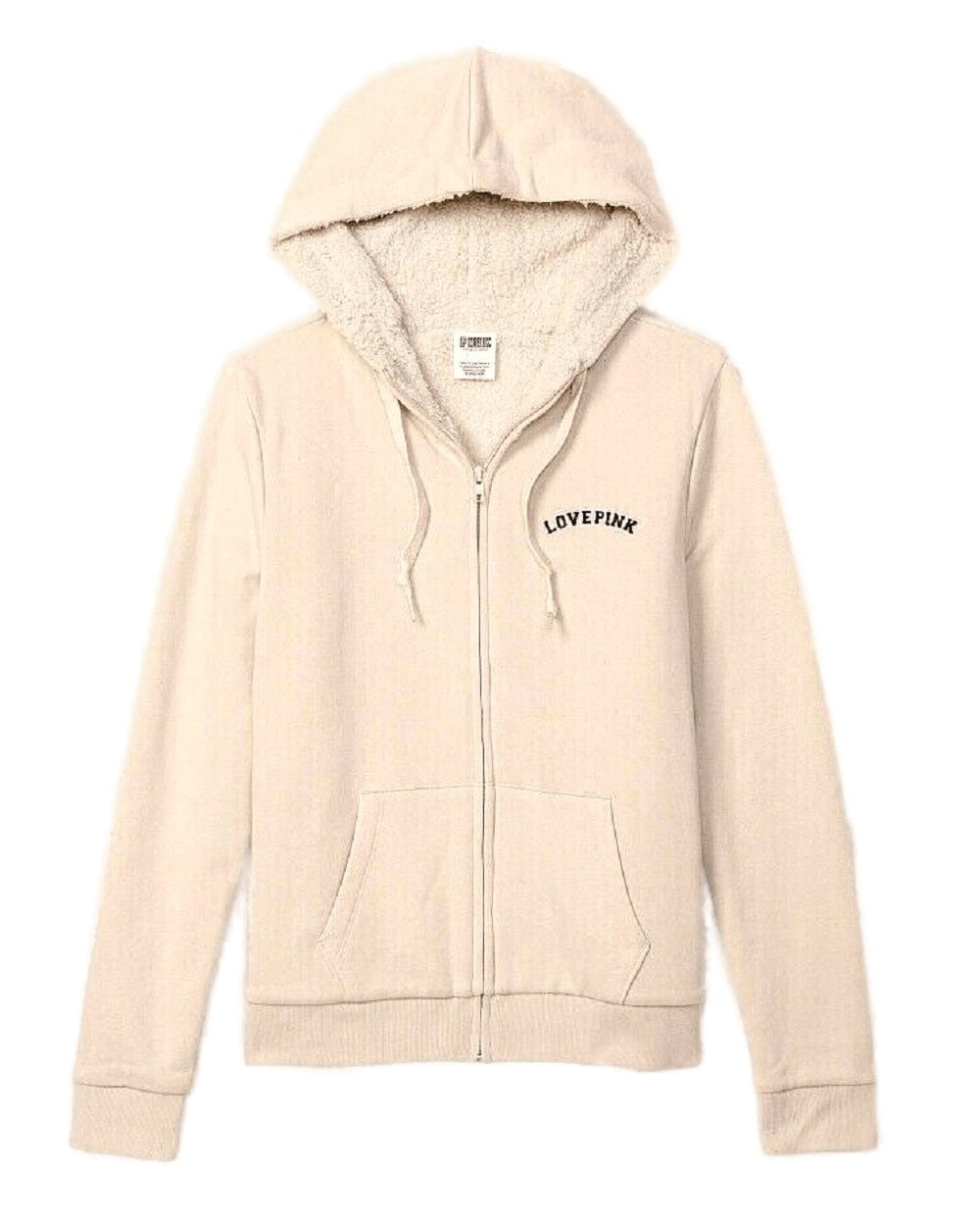 Victoria's Secret Pink Sherpa Lined Perfect Full Zip Hoodie Color Vanilla Size X-Large New