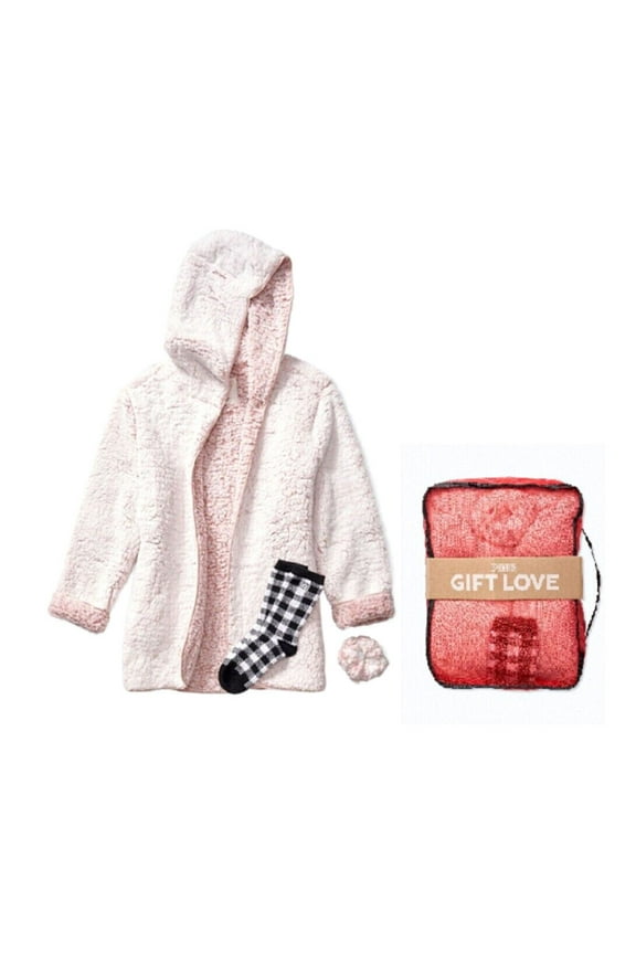 Pink Sherpa Pink Cardigan Gift Set One Size with Socks Scrunchie Bag New