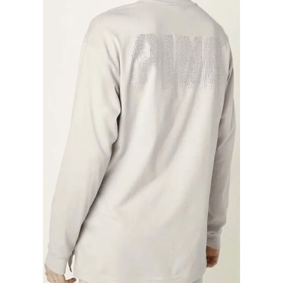 Victoria's Secret Pink Shine Long Sleeve Crew Tee Shirt Light Silver Shine Rhinestone Logo Size Large NWT