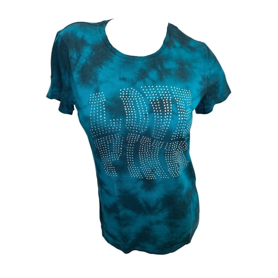 Victoria's Secret Pink Shine Rhinestone Knit Short Sleeve Perfect Tee Size Small Color Tie Dye Teal Nwt