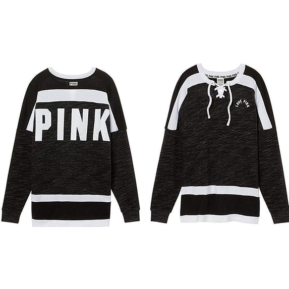 Victoria's Secret Pink Size XSmall Lace Up Varsity Crew Color Marl Black NWT
