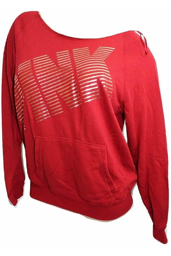 Pink Slouchy Crew Off Shoulder Red Size Medium Kangaroo Pocket Nwt