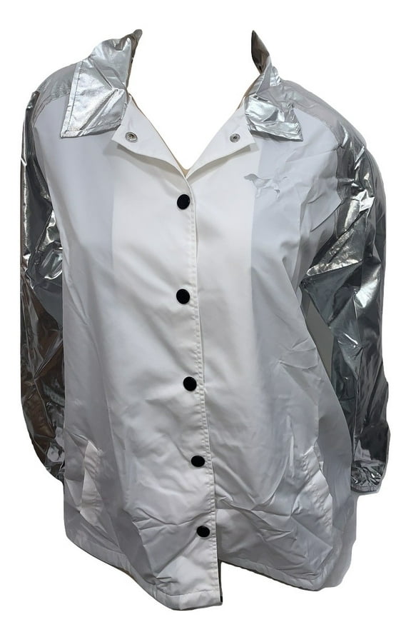 Pink Snap Front Coach Jacket Color Silver Foil NWT Size Small