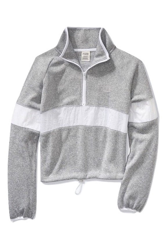 Pink Sweater Knit Cropped Half Zip Color Gray Size Large NWT