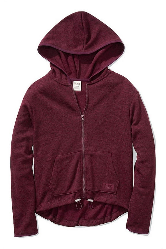 Pink Sweater Knit High Low Hoodie Full Zip Color Maroon Size Small New