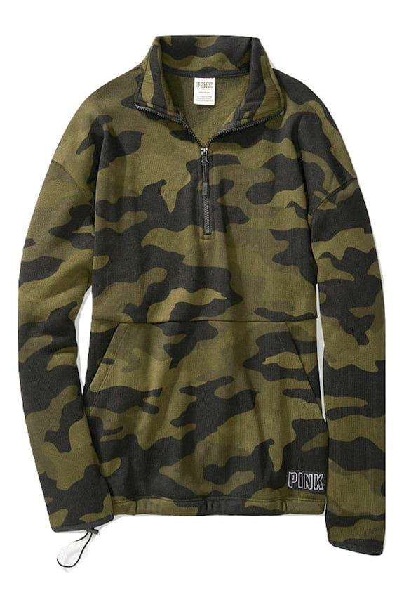 Pink Sweater Knit Quarter Zip Tunic Color Camo Green Size Medium NWT