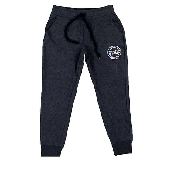 Victoria's Secret Pink Sweatpants Skinny Jogger Dark Gray Rainbow Logo Size Large NWT