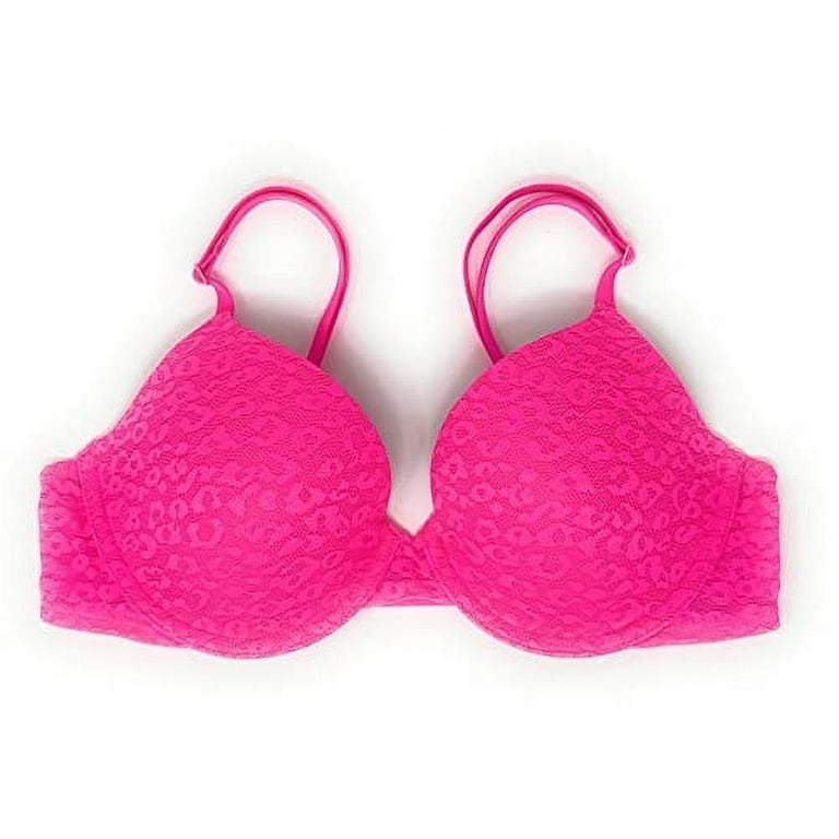 Victoria's Secret Pink Wear Everywhere T-Shirt Lightly Lined Bra 38D Hot  Pink Leo Lace 