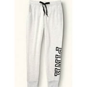 VICTORIA'S SECRET Pink Women's Fleece Drawstring Logo Joggers Pants Sweatpants Light Gray Size Small New