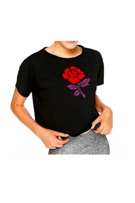 Women's Sequin Rose Crop Top T-Shirt Black XS, $35 NWT