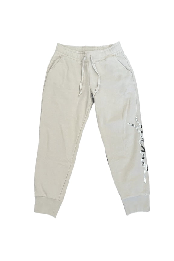 Pink Women's Shine Graphic Skinny Jogger Pant Sweatpants Beige Size Large NWT