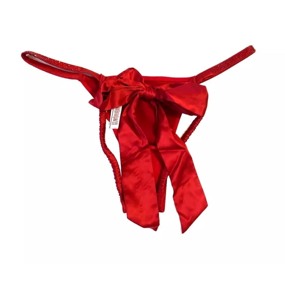 Victoria's Secret Red Naughty Nice Ribbon Tie Shine Strap Open Back Panty Medium NWT