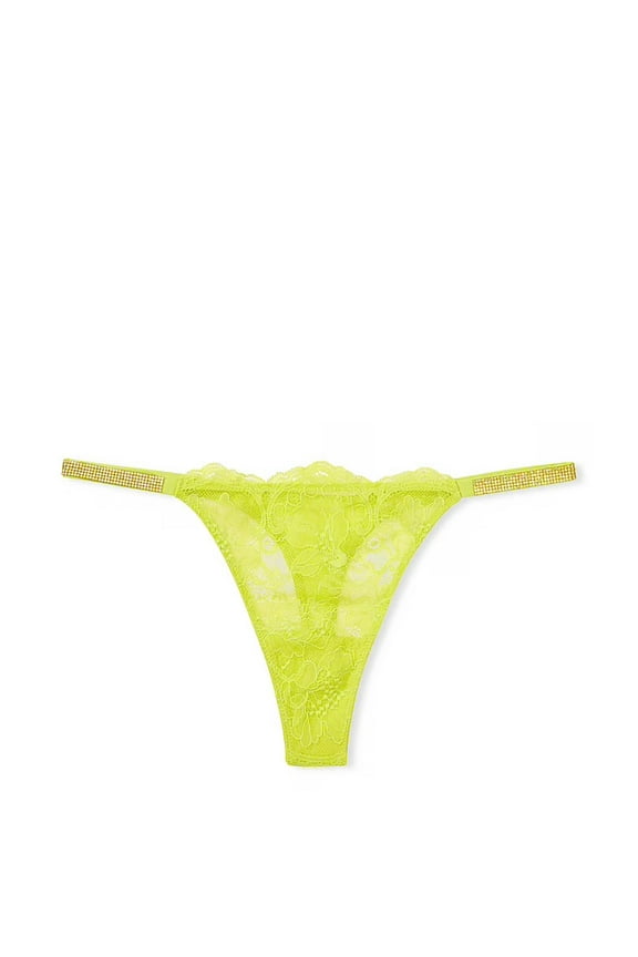 Rhinestone Lace Shine Strap Thong Panty Color Green/Lime X-Small NWT