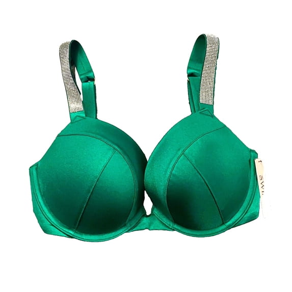 Victoria's Secret Rhinestone Shine Strap Push-up Bikini Swim Top Green Cup Size 34DD NWT