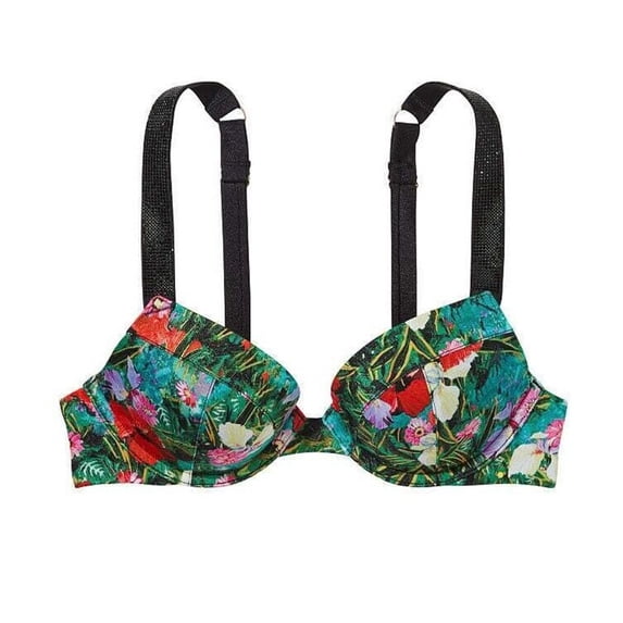 Victoria's Secret Rhinestone Shine Strap Push-up Bikini Swim Top Tropical Floral Cup Size 34D NWT