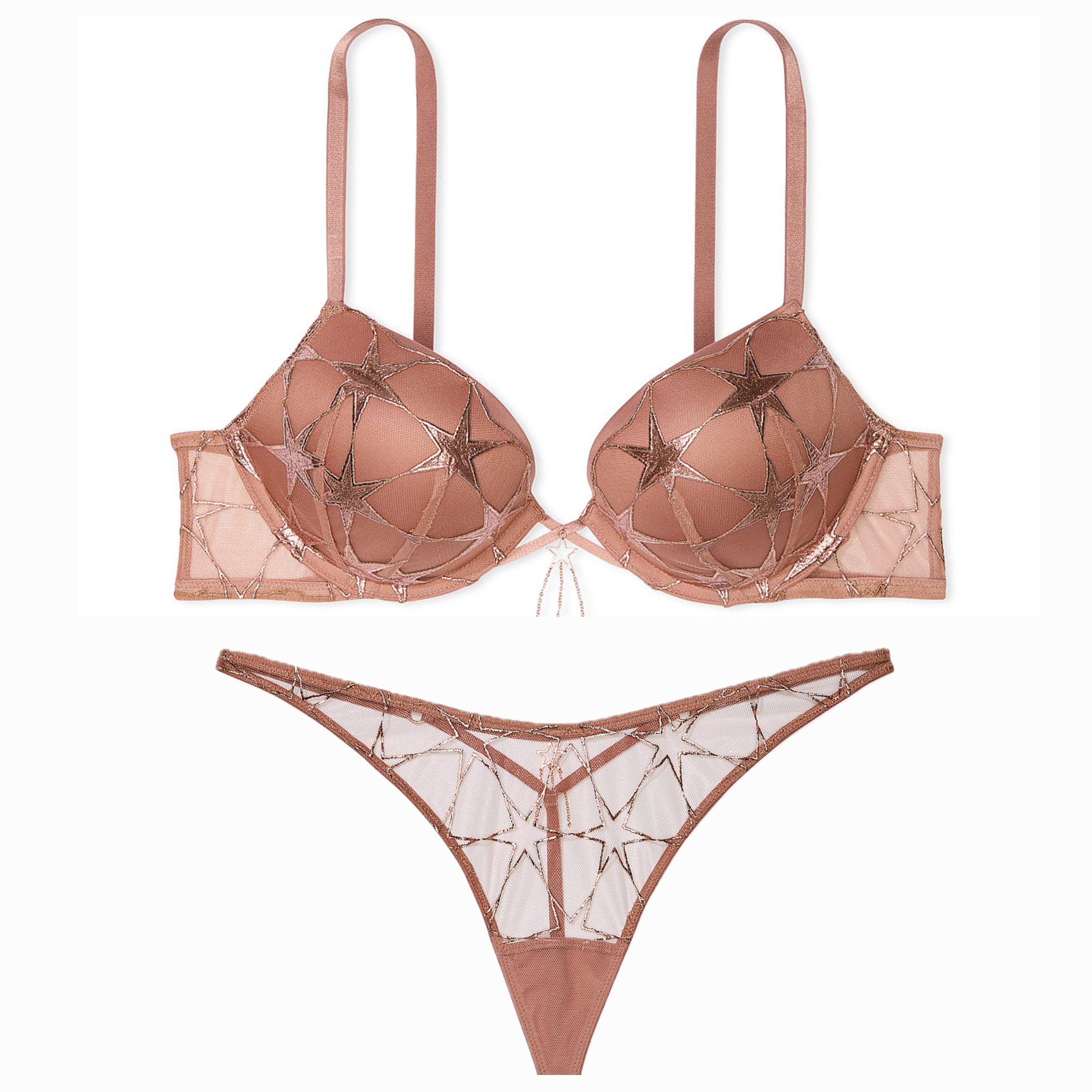 Victoria's Secret Rose Gold Starstruck Bombshell Bra & Thong Matching ...