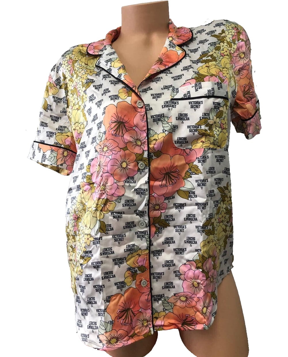 Victoria's Secret Satin Pajama Sleep Shirt Sleepwear Floral Size Large NWT
