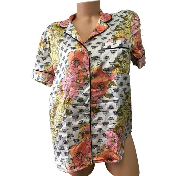 Victoria's Secret Satin Pajama Sleep Shirt Sleepwear Floral Size Large NWT