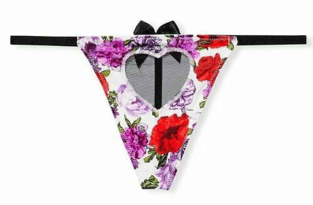 Victoria' s Secret Sexy Floral Mesh Heart Cut-Out V-String Thong Panty Size  Medium NWT