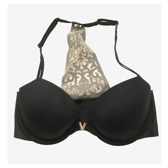 Victoria's Secret Sexy Illusions Racerback Lightly Lined Demi Bra Black Cup Size 32DD NWT