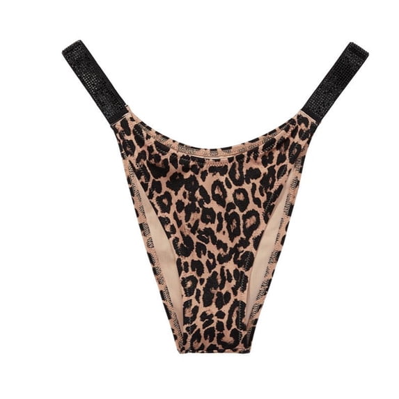 Victoria's Secret Shine Strap Brazilian Bikini Swim Bottom Leopard Print Size Large NWT