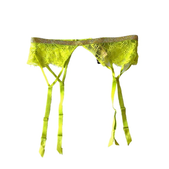 Victoria's Secret Shine Strap Lace Garter Belt Color Limelight Size M/L NWT