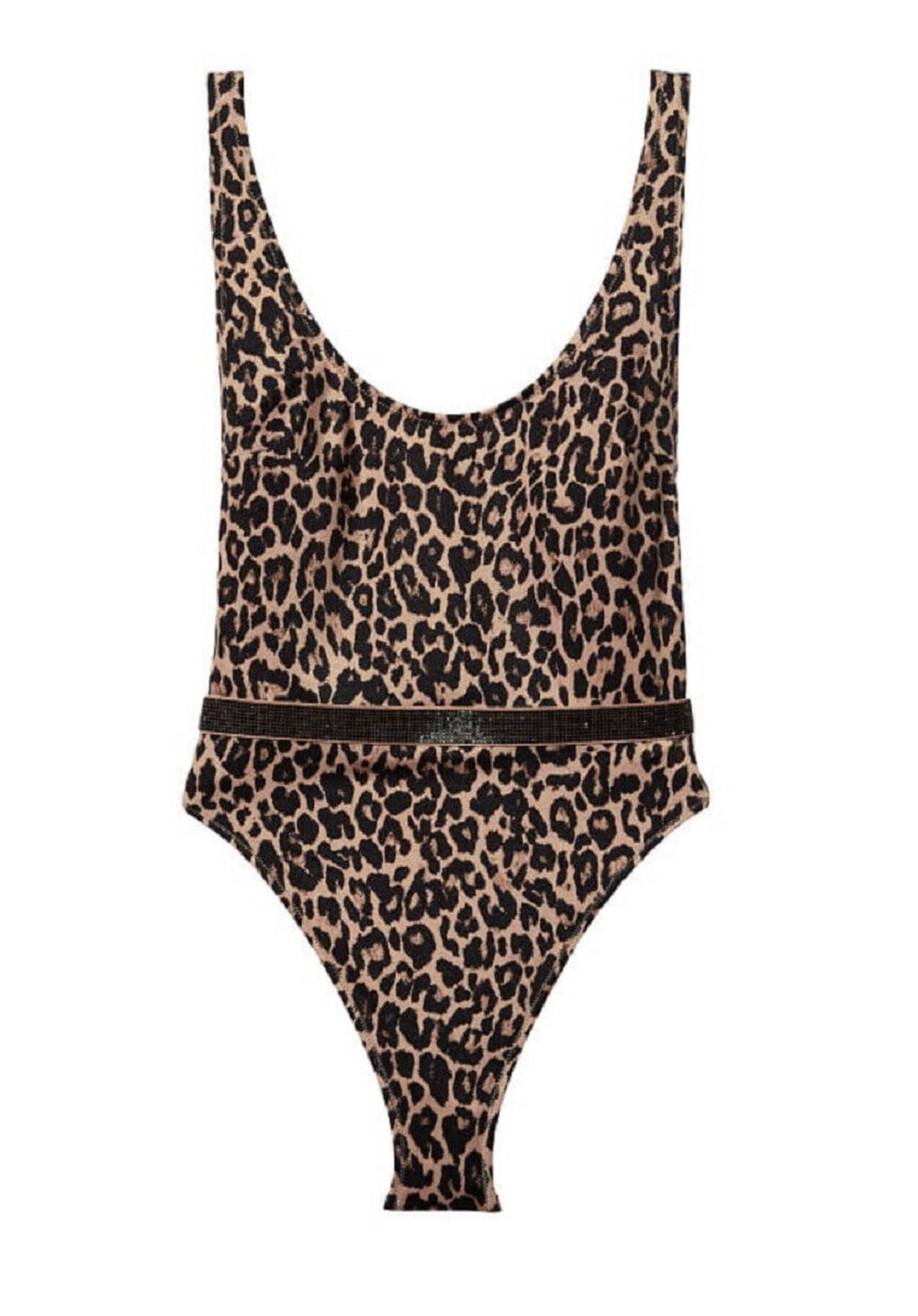 Victoria's Secret Shine Strap Plunge One-piece Swimsuit Side Boob High Cut Leopard Size Large NWT