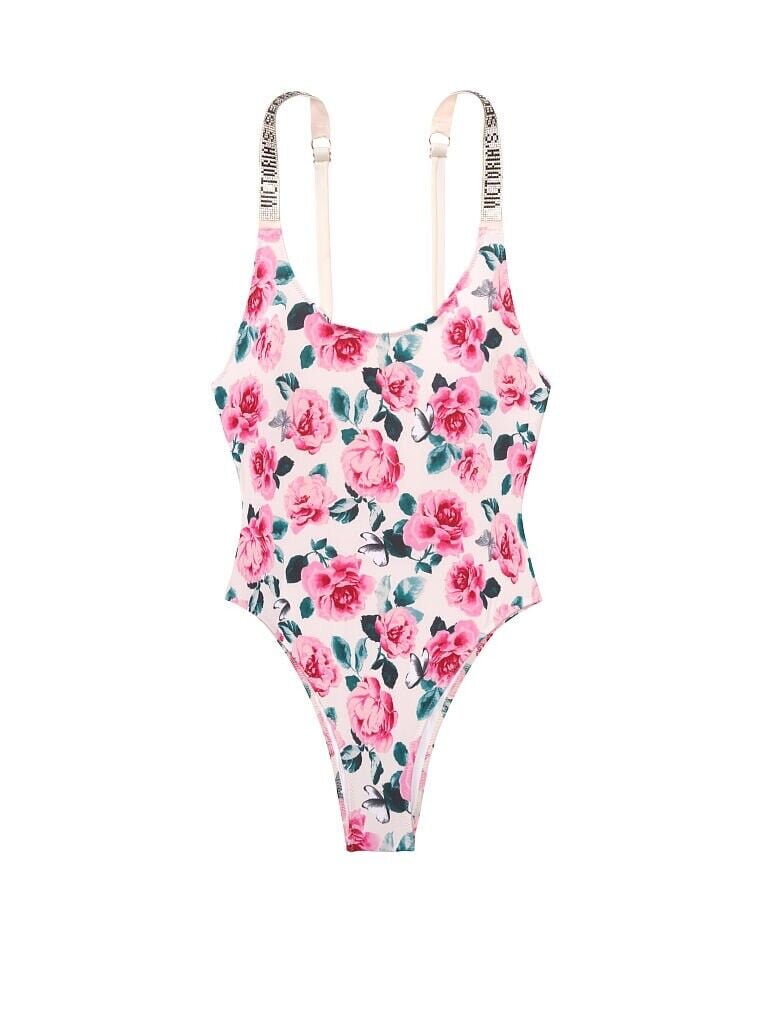 Victoria's Secret Shine Strap Rhinestone Vardia One-piece Swim Monokini  Swimwear Call Me Rose Size Large NWT