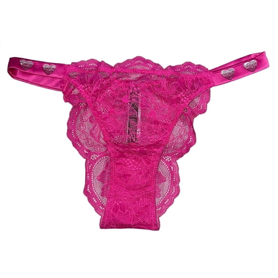 Victoria's Secret Shine Strap Very Sexy Lace Brazilian Panty Color Fuschia Pink Size Large NWT