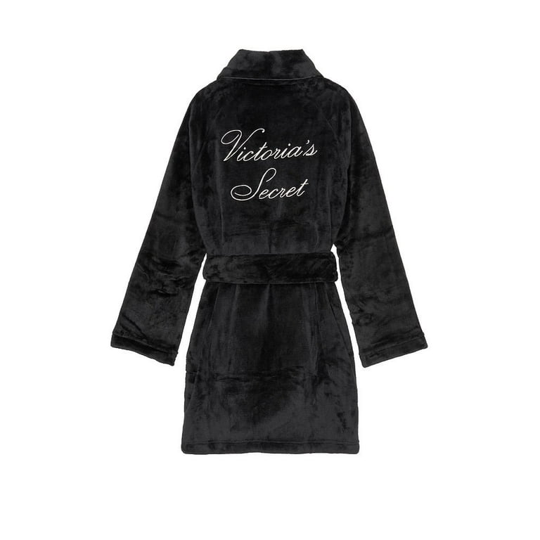 即発送★VS☆Plush Short Cozy Robe ショートローブ 国内発送 Victoria's Secret Short Cozy Plush Logo Robe Pockets Black