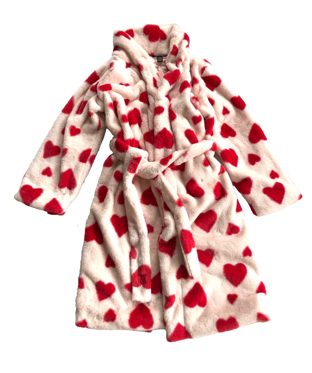Victoria's Secret Short Cozy Plush Robe Light Pink with Red Painted