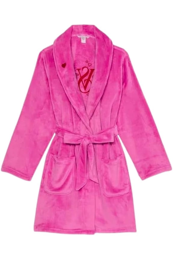 Short Cozy Robe Pink with Logo - Medium/Large