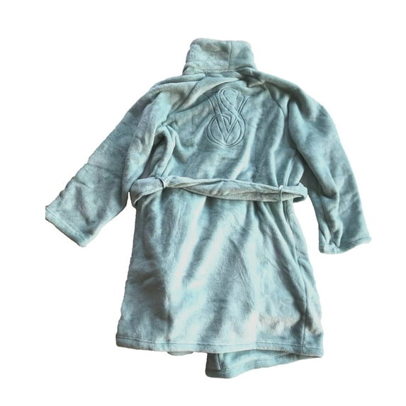 Victoria's Secret Short Plush Cozy Robe Light Blue Logo Size M/L NWT
