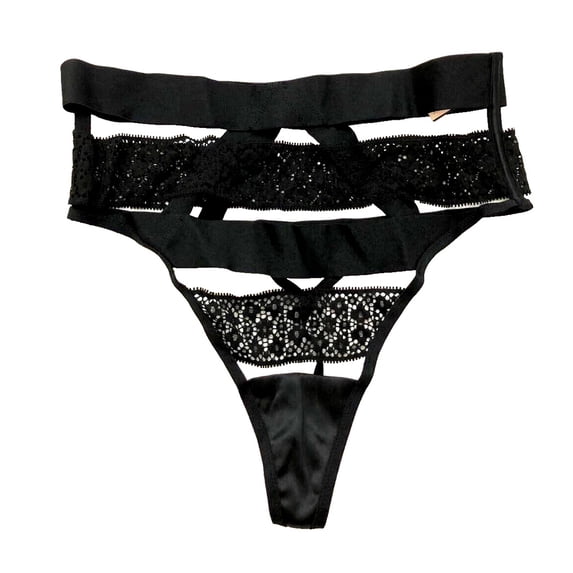 Victoria's Secret Strappy Cage High Waist Thong Panty Black Size Medium NWT