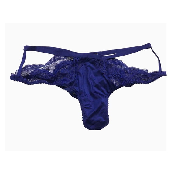 Victoria's Secret Strappy Lace Cheeky Side Cutout Cheeky Panty Color Night Ocean Blue Size Large NWT