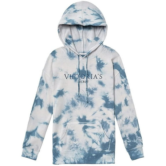 Victoria's Secret Stretch Fleece Pullover Hoodie Color Tie Dye Blue Size Small New