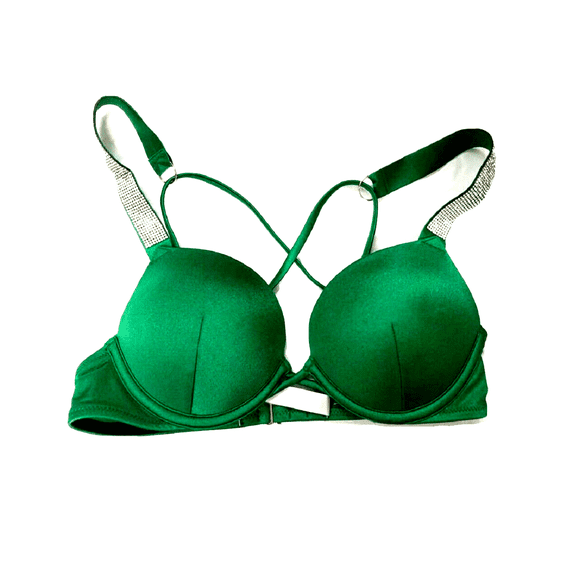 Victoria's Secret Swim Bombshell Push Up Bikini Top Shine Strappy Strap Green Cup Size 34B NWT