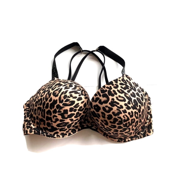 Victoria's Secret Swim Bombshell Shine Straps Push Up Bikini Top Animal Print Cup Size 36D NWT
