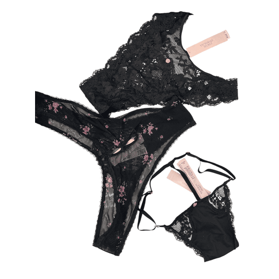 Victoria's Secret Teal Lace Thong Panty Set – 3-Pack Sexy Lingerie Size M/M