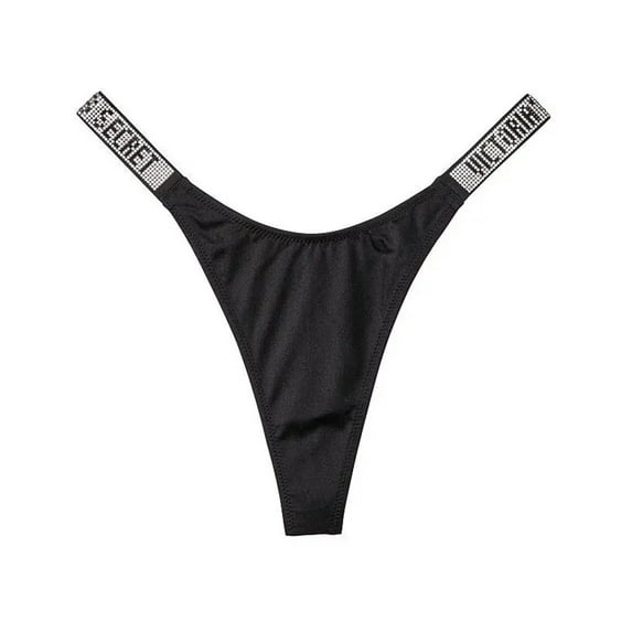 Victoria's Secret Thong Bikini Bottom Swim Shine Strap Logo Black Laguna Size X-Large NWT