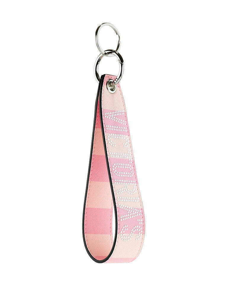 Victoria's Secret VS Logo Pink Signature Stripe wristlet strap keychain New  