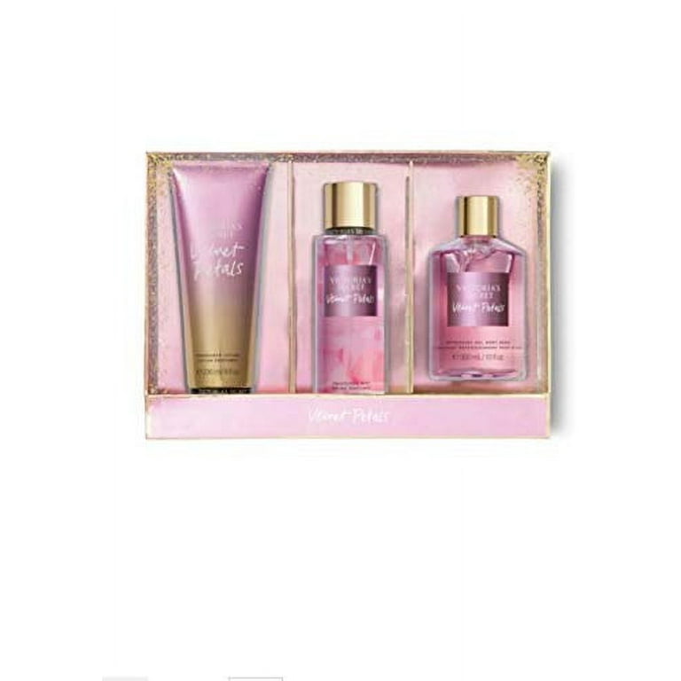 Victoria's Secret Velvet Petals 3 Piece Gift Set Fragrance Mist - Nourishing Hand & Body Lotion - Refreshing Gel Body Wash (Velvet Petals)