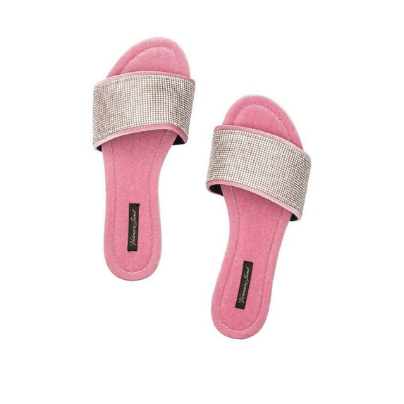 Victoria's Secret Velvet Rhinestone Slides Slippers Pink Size Large (9/10) NWT