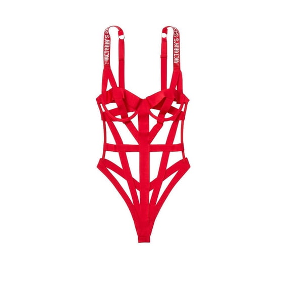 Victoria's Secret Very Sexy Banded Rhinestone Shine Strap Logo Red Teddy Size X-Small NWT