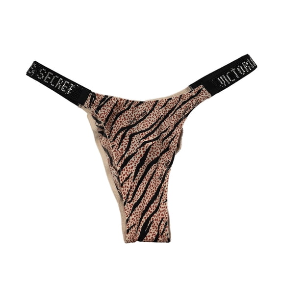 Victoria's Secret Very Sexy Bombshell Rhinestone Shine Logo Strap Brazilian Panty Tiger Print Size Small NWT