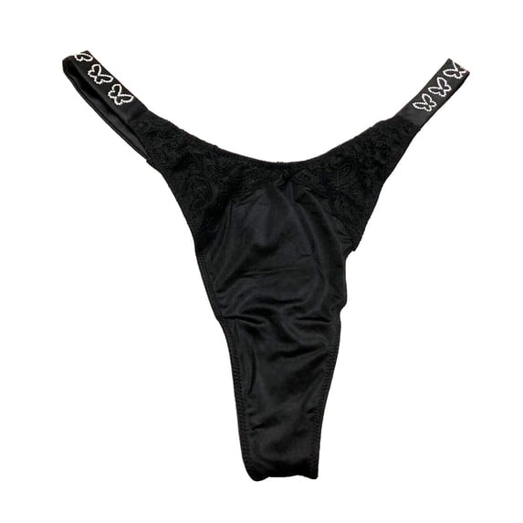 Victoria's Secret Very Sexy Bombshell Shine Butterfly Rhinestone Thong Panty Color Black Size Large NWT