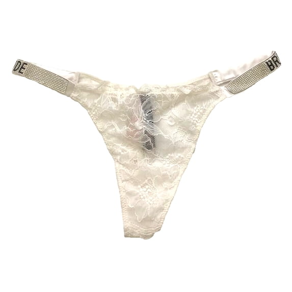 Victoria's Secret Very Sexy Bridal Shine Rhinestone Strap Thong Panty White Lace Size X-Large NWT