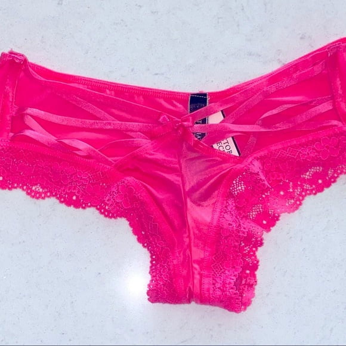 Victoria's Secret Very Sexy Cheeky Satin Lace Trim Pink Panty Underwear XS  
