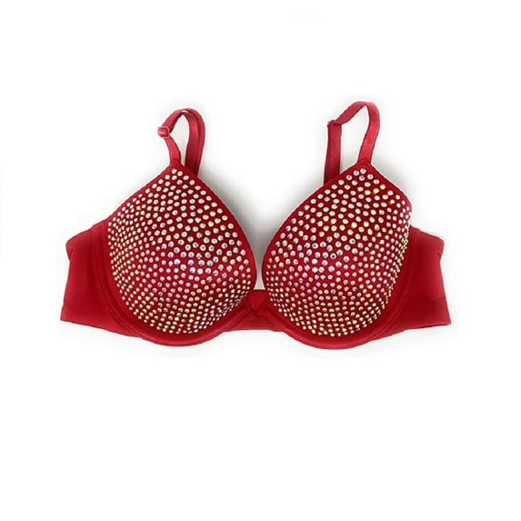 Victoria's Secret Very Sexy Embellished Lightly Lined Low-Cut Demi Bra Red Rhinestone Cup Size 36B New